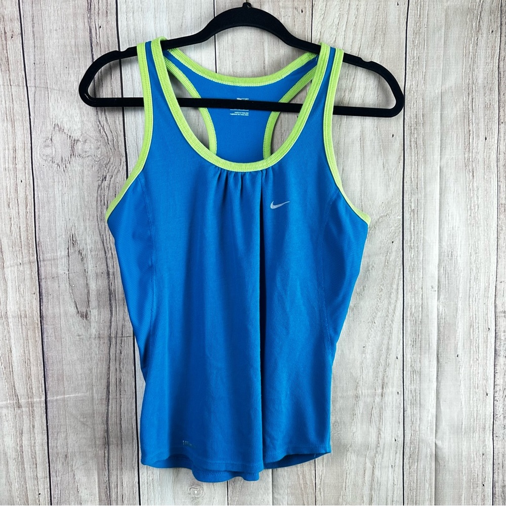 Nike Fit Dry Women's Blue Tank Top with Lime Accents
